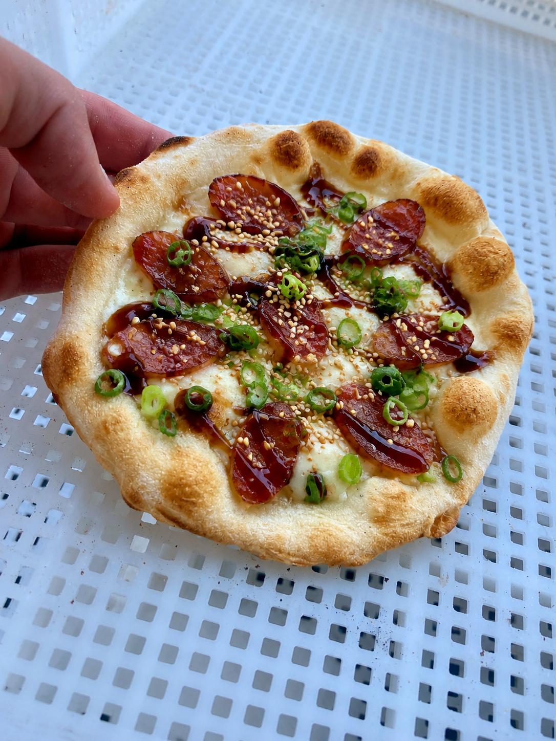 Lucky Pig mini pizza with lap cheong and hoisin glaze
