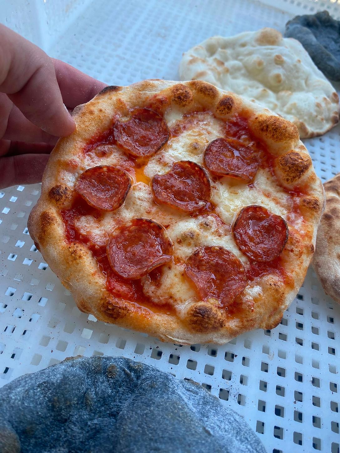 Sweet Diavola mini pizza with spicy salami
